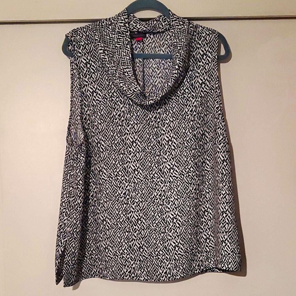 Vince Camuto Women's XL Sleeveless Cowl Neck Knit Top Geometric Black/White